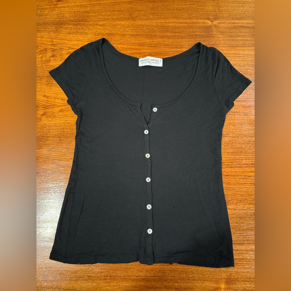 Project Social T Black Button down Tee